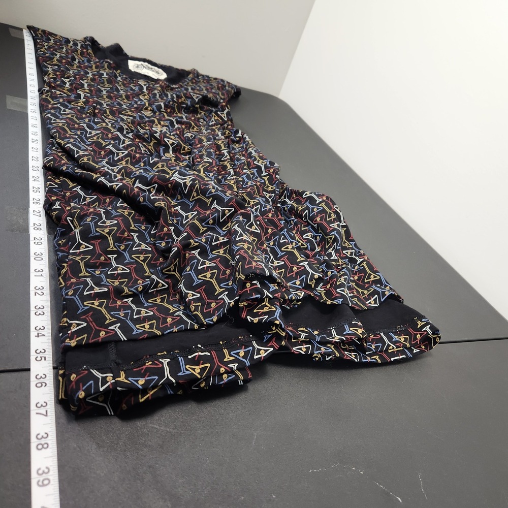 Effie's Heart Black Martini Glass Print Fit & Flare Dress Cotton Jersey Large - Picture 4 of 8